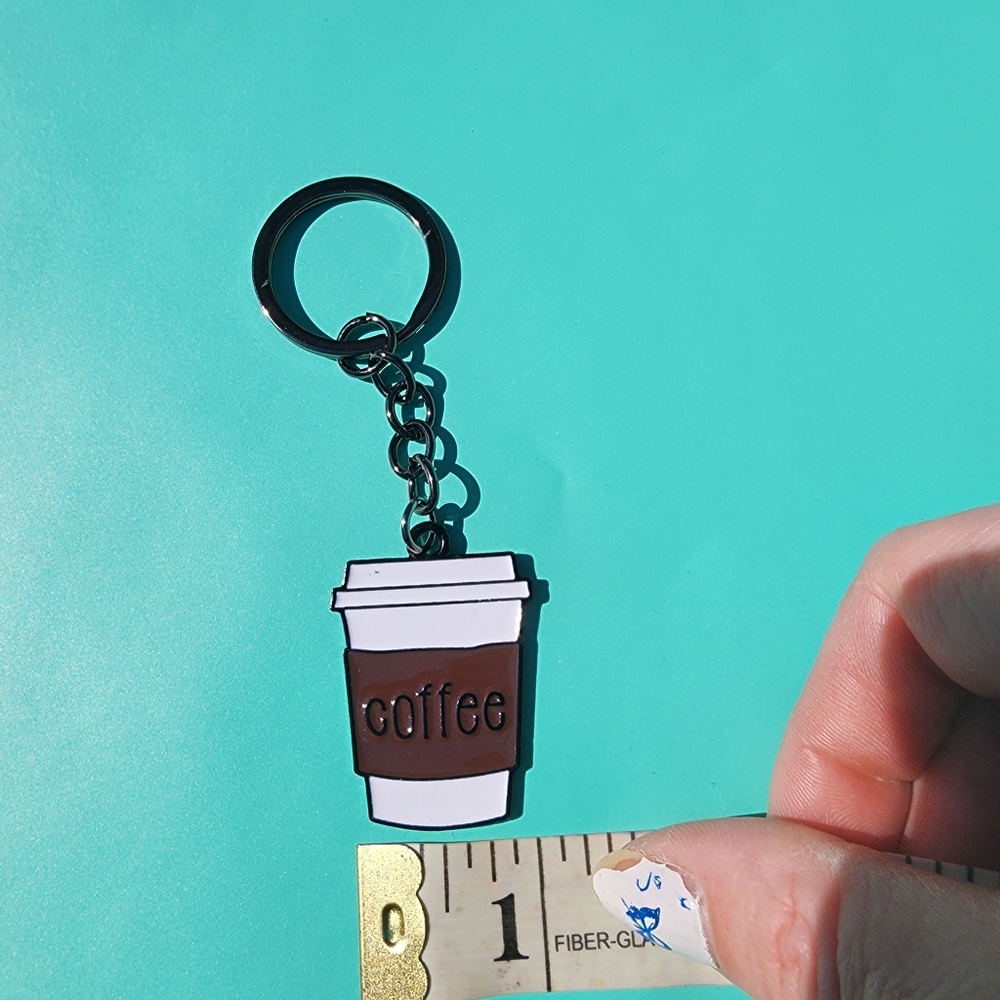 🎆 Coffee Cup Keychain | Cute Coffee Lover Gift | Metal Key Ring | OS - Picture 5 of 5